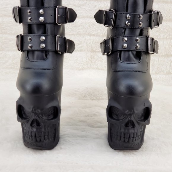 Skull & Bones Platform 8" Heel Mid Calf Boots Multiple Straps Vortex - Picture 14 of 16